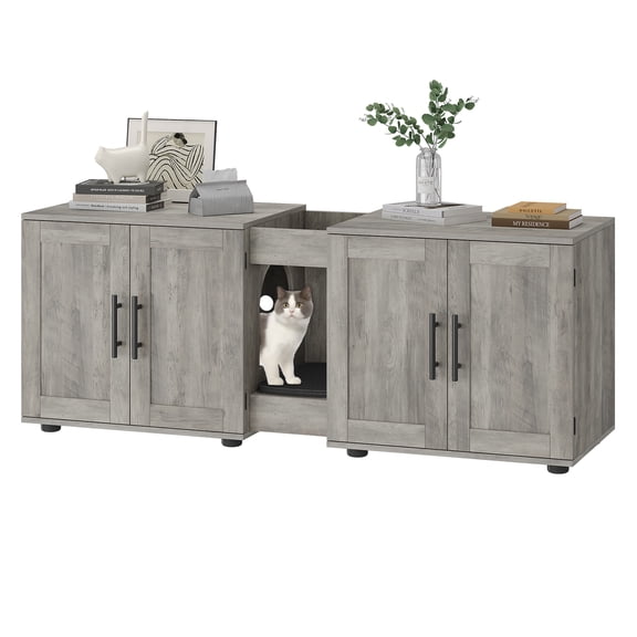 Towallmark Elegant Double-Room Cat Litter Cabinet  55”L x 17.7”W x 22.5”H， Stylish Litter Box Enclosure for Two Cats with Storage and Cat Mat