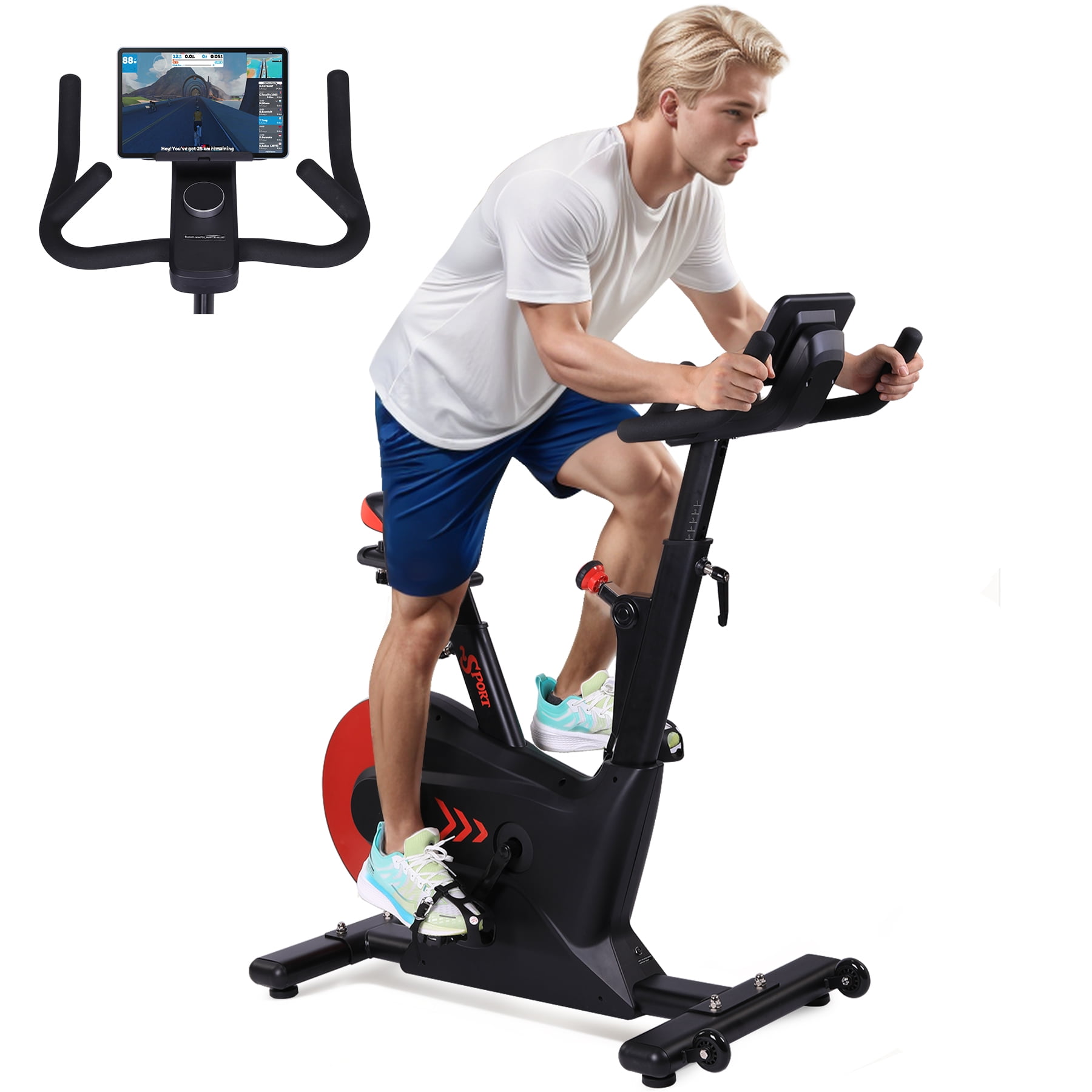 Towallmark Exercise Bike for Home Gym, Indoor Cycling Bike with 28lbs Flywheel & Smart Knob Resistance, Magnetic Stationary Bike with LCD Monitor & Tablet Mount for Cardio Workout