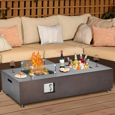 Towallmark Fire Pits For Garden,56" Propane Fire Pit Table with Ice Bucket,Roundfire Pits & Outdoor Fireplaces,Tabletop Fire Pit,Black