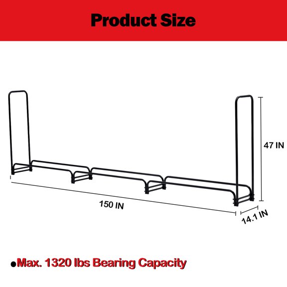 Towallmark Firewood Rack 52" 100'' 150'', Heavy Duty Log Holder for Indoor & Outdoor Use, 400lbs Capacity, Rust-Resistant Wood Storage Organizer