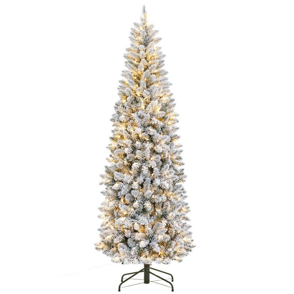 Towallmark Flocked Pencil Christmas Tree - Festive Pre-Lit Artificial Decor with Durable Metal Base and lighted for Room, Bedroom, Apartment, Outdoor Porch, Office