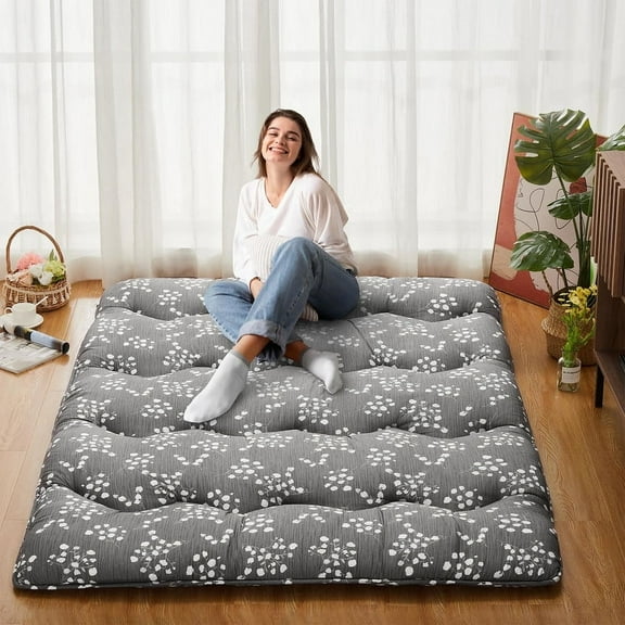 Towallmark Floral Pattern Japanese Futon Mattress for Adults, Full Size Futon Mattress for Guest Room Kids Room, Sleeping Mattress for Floor Roll Up Camping Mattress