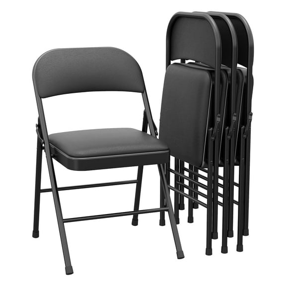 Towallmark Folding Chairs 4 Pack With Padded Cushion and Back,Foldable Chair With Metal Frame 350 Lbs,Portable Folding Chair Suitable for Dining Room Home Office,Black