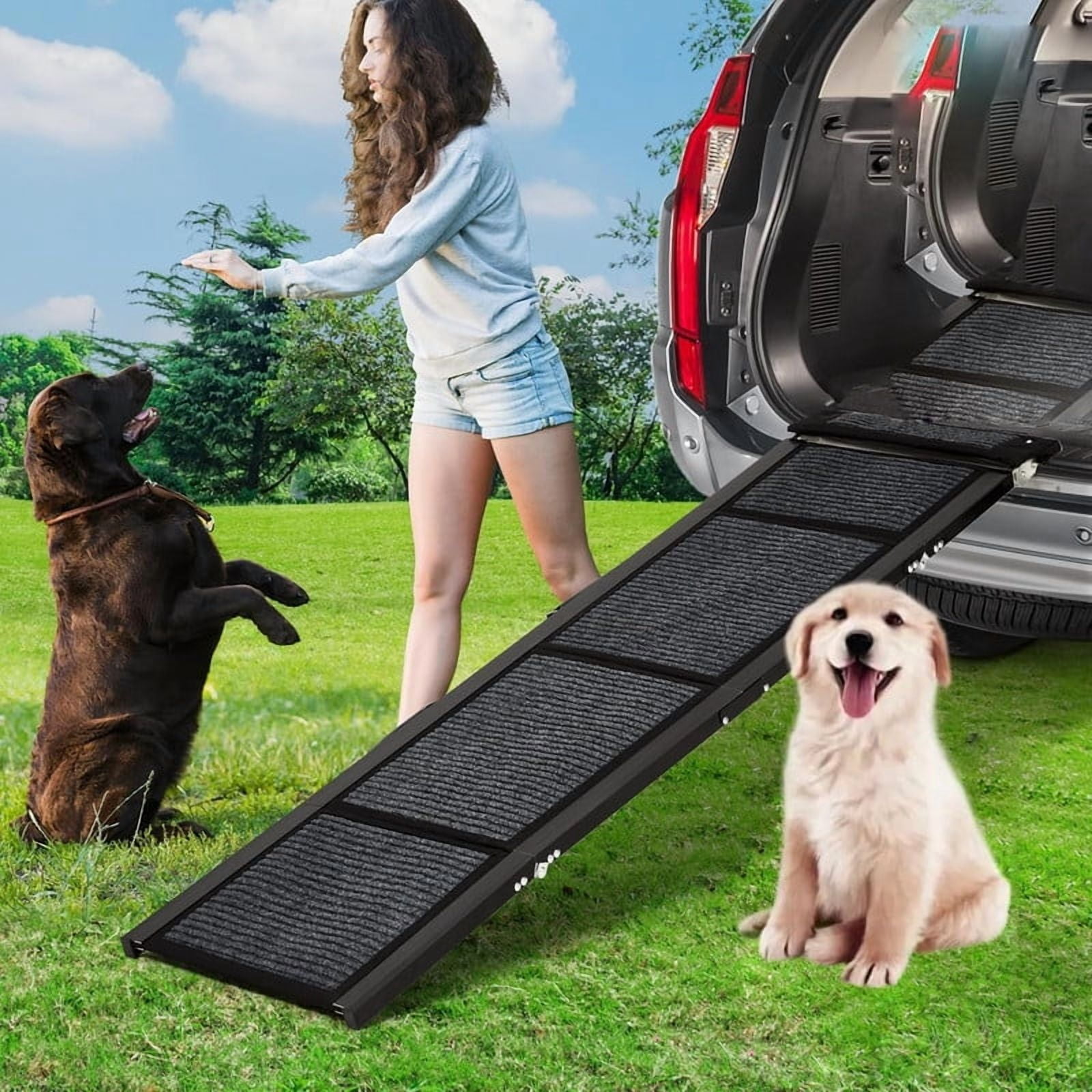 Towallmark Folding Dog Ramp for Car (71"17"), Portable Non-Slip Rug Surface, Supports 250LBS Perfect for Large Dogs, SUV, Truck & Car