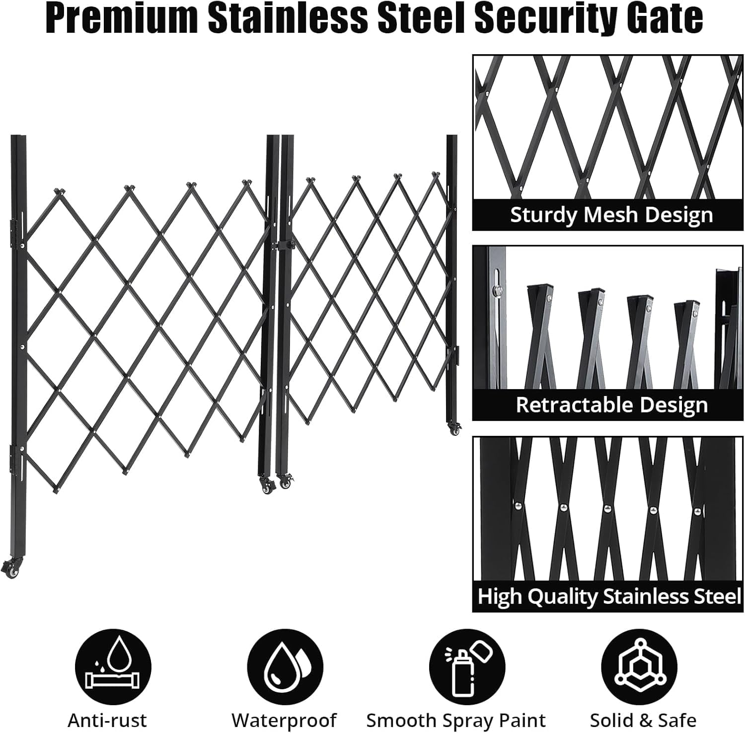 Towallmark Folding Driveway Gate 61" x 122" Metal Barrier with Casters and Key Lock