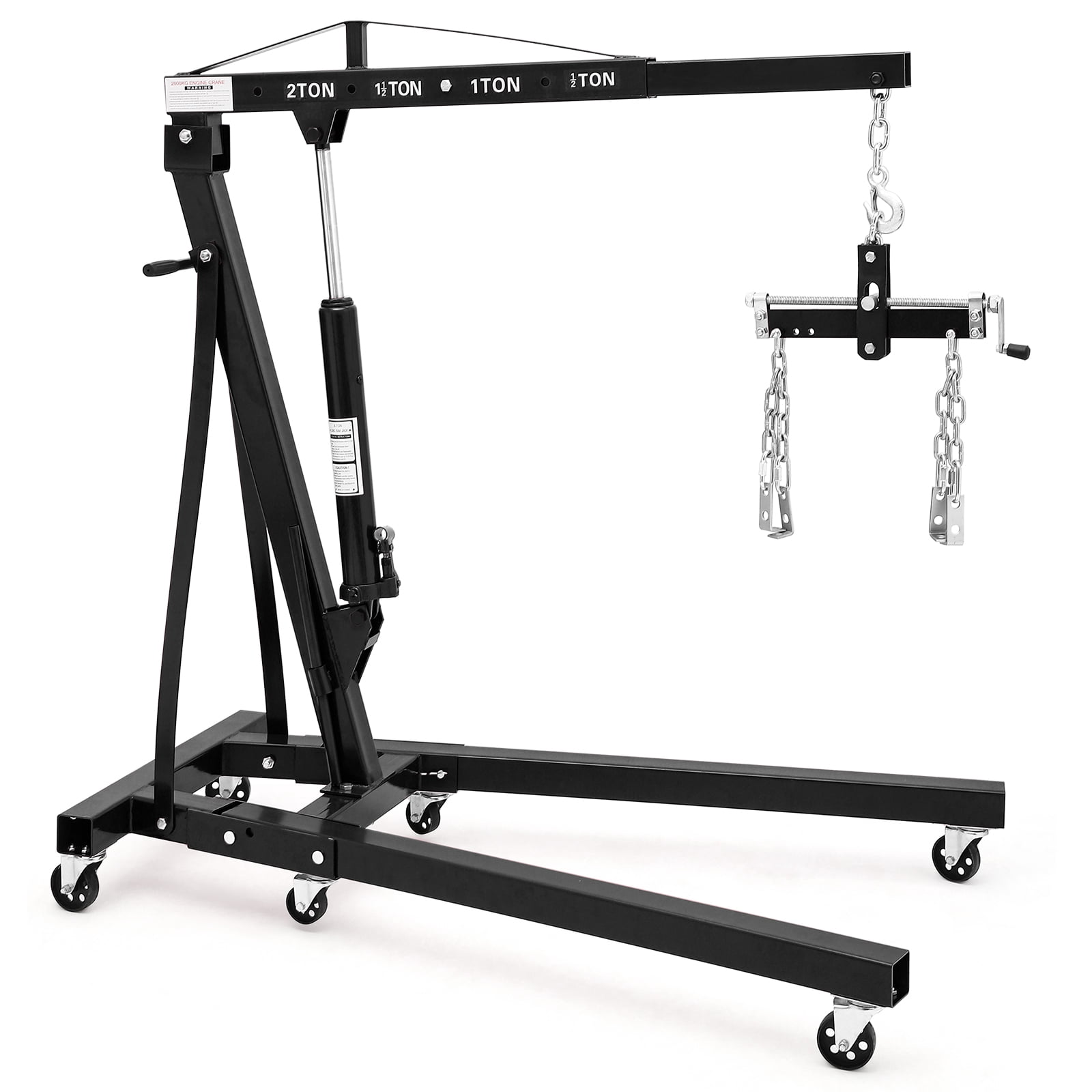 Towallmark Folding Engine Hoist, Cherry Picker with Lever and 6 Casters,Heavy Duty Hydraulic Shop Crane, 2 Ton Max, Black