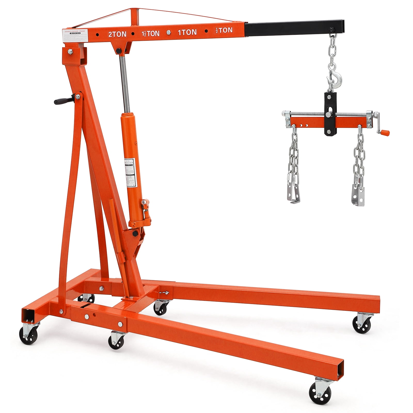 Towallmark Folding Engine Hoist, Cherry Picker with Lever and 6 Casters,Heavy Duty Hydraulic Shop Crane, 2 Ton Max, Orange
