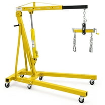 Towallmark Folding Engine Hoist, Cherry Picker with Lever and 6 Casters,Heavy Duty Hydraulic Shop Crane, 2 Ton Max, Yellow