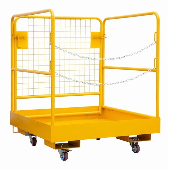 Towallmark Forklift Work Platform, 36x36 Inch Safety Cage With Chain Gate, 1200LB Capacity Man Basket With Swivel Casters, OSHA Compliant For Maintenance Repairs