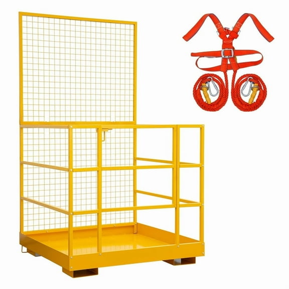 Towallmark Forklift Work Platform, 43x45 Inch Safety Cage Man Basket, 1400LB Capacity Aerial Lift Platform With Tool Basket, OSHA Compliant For Construction Warehouse