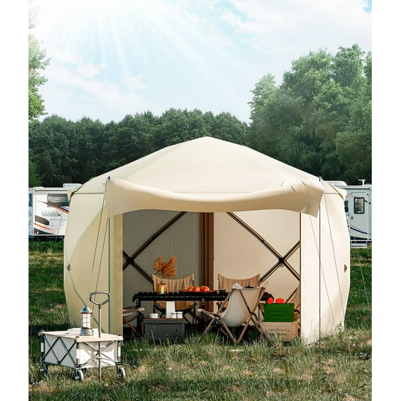 Towallmark Gazebos for Gardens,Pop-Up Screen Tent Gazebo, 10 x 10 Ft Camping Canopy Instant Shade, Featuring 5 Removable Privacy Canopy, and Made from 210D Oxford Fabric for Patio, Backyard