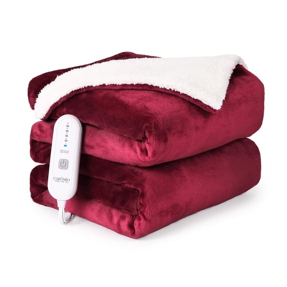 Towallmark Heated Blanket Electric Throw 50" x 60", Soft Thickened Flannel to Sherpa Fast Heating Blanket with 5 Heating Levels & 4 Hours Auto Off, Electric Throw Blankets for Adults, Red