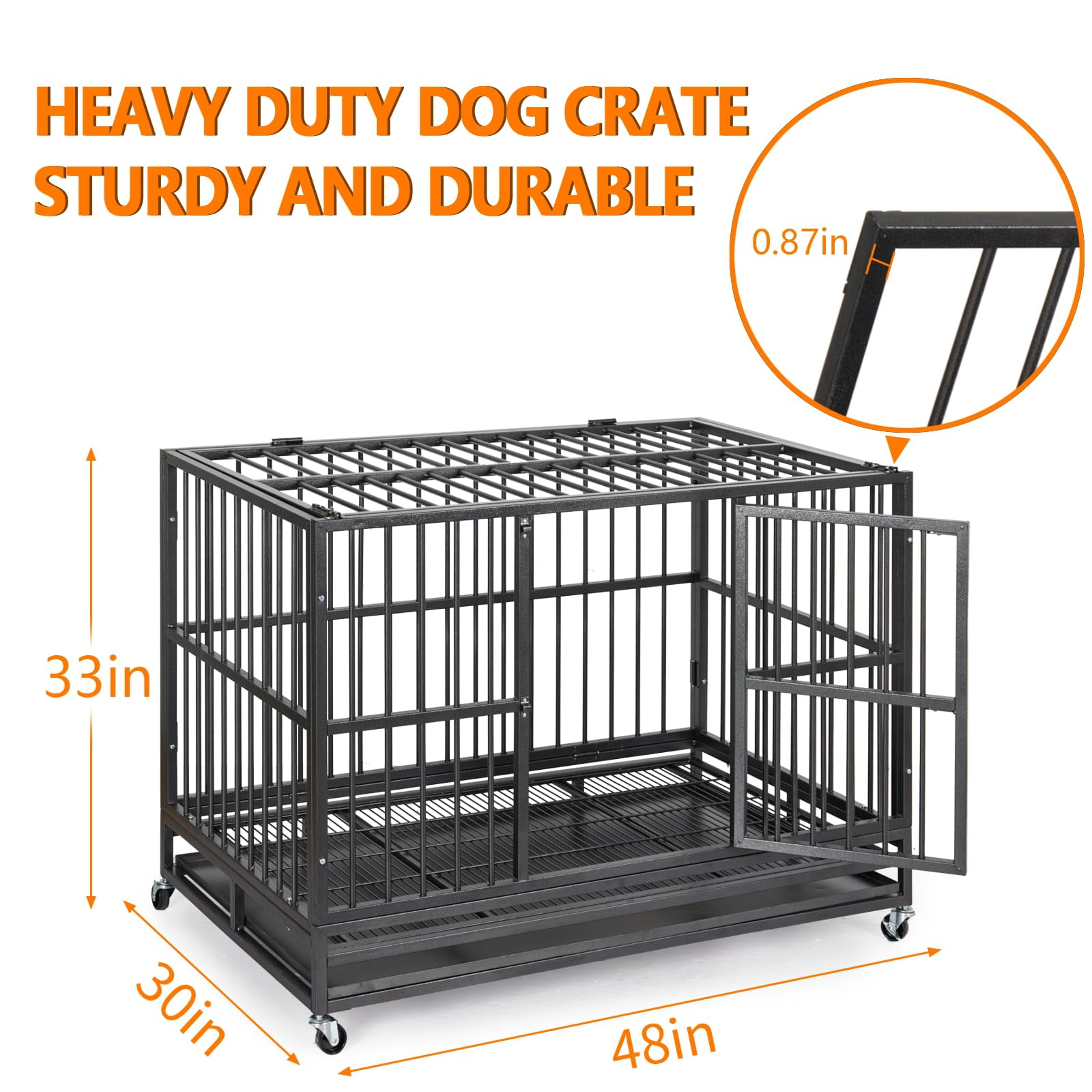 Towallmark Heavy Duty Dog Crate – 48x30x33 inch Cage Kennel with Wheels ...