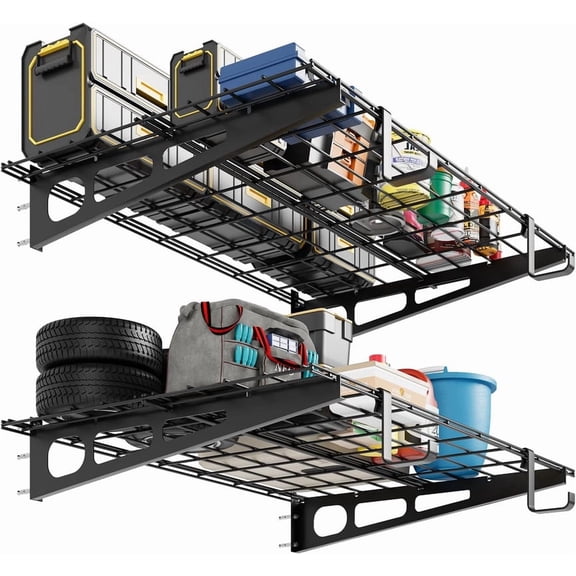 Towallmark Heavy-Duty Garage Wall Mounted Shelves,2x4 FT Wall Mounted Storage Shelf,400 Lbs Load Capacity Garage Storage Rack Floating Shelves, 2 Pack, Suitable for Shop, Shed