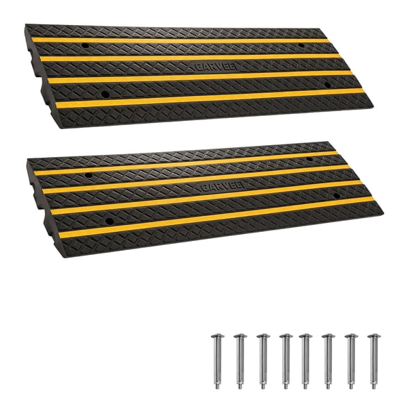 Towallmark Heavy-Duty Rubber Curb Ramp, 2-Pack 48" Driveway & Threshold Ramp Set, Non-Slip with Reflective Strips, 33,000 lb Capacity, for Cars, Trucks, RVs, Wheelchairs & Scooters