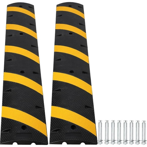 Towallmark Heavy Duty Speed Bumps for Driveway, 6 ft 2 Pack Rubber Speed Bumps, 2 Channel Modular Traffic Speed Bump Hump Cable Protector Ramps for Asphalt Concrete Gravel Driveway Road with 8 Bolt S