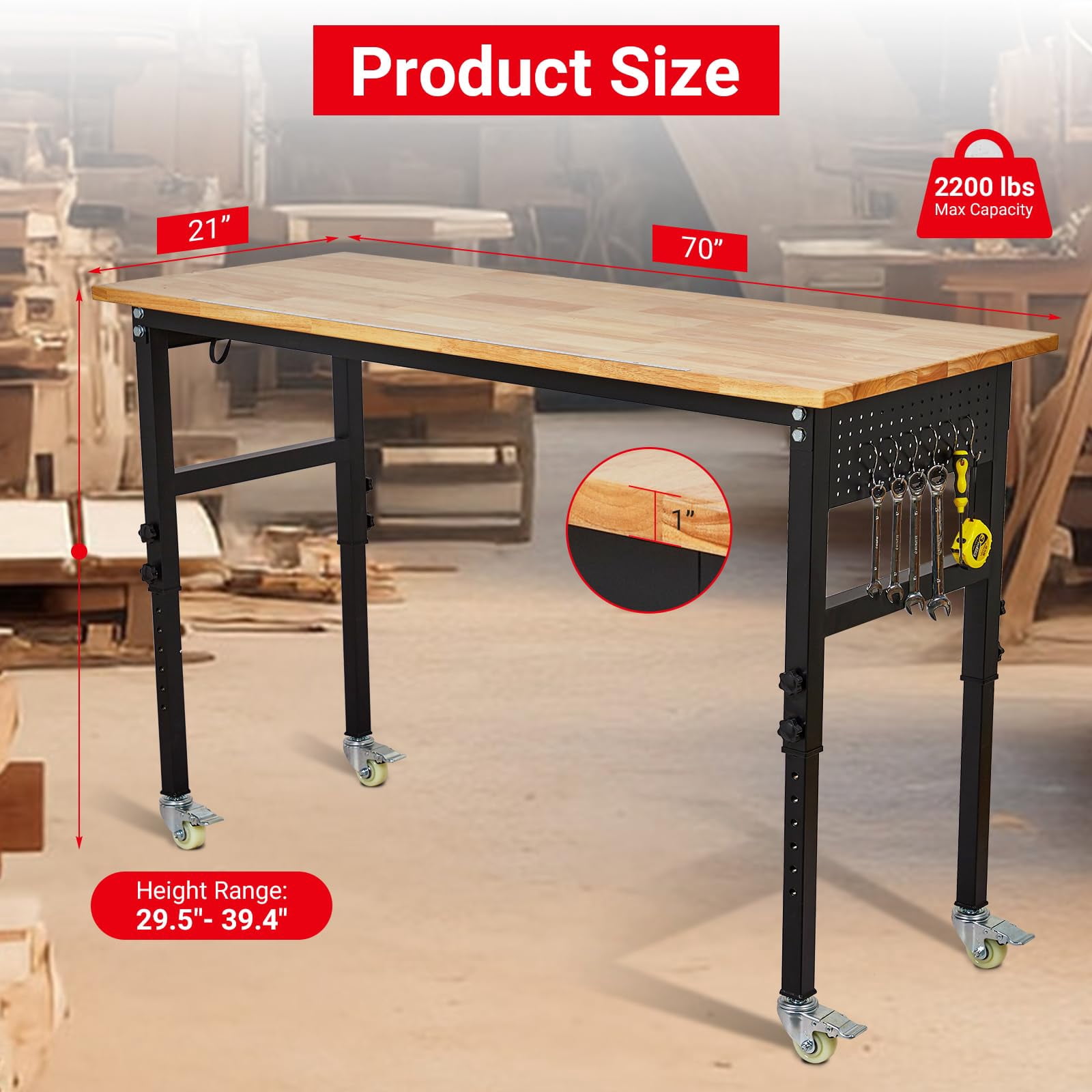 Towallmark Heavy Duty Workbench with Power Outlet, Scales, Pegboard & 6 ...