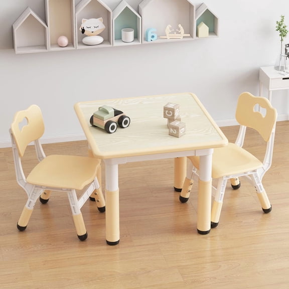 Towallmark Height Adjustable Kids Table and 2 Chairs Set, Toddler Table and Chairs Set with Graffiti Desktop for Drawing Reading Playing and Eating