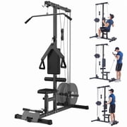 Towallmark High Low Pulley System, Home Gym, Cable Machine, LAT Pulldown and Row Station with Adjustable Leg Support for Total Body Training, Black
