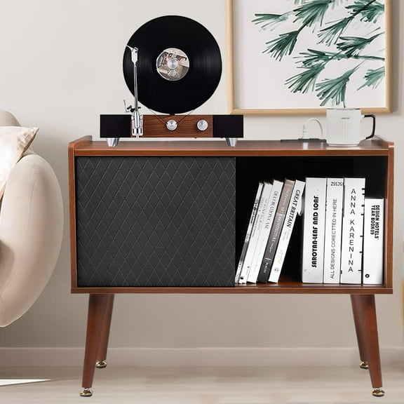 Towallmark Holds 220 Albums, Record Player Stand, Vinyl Storage Table, Turntable Stand with Charging Station, Retro Stereo Stand, End Table for Living Room