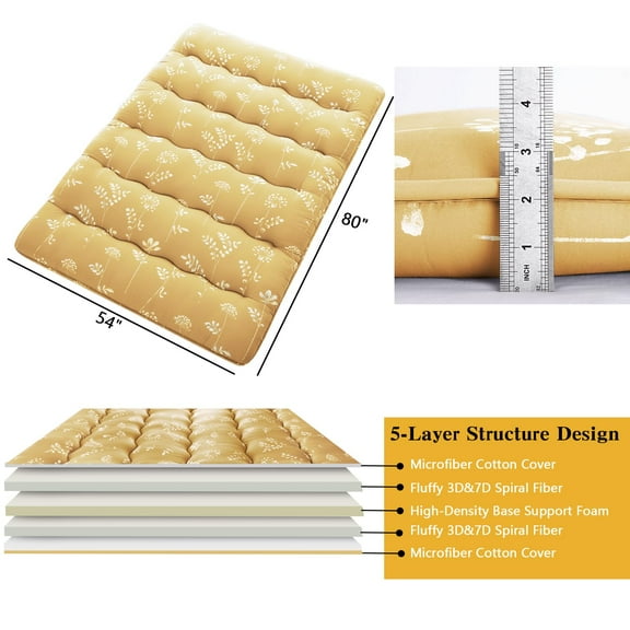 Towallmark Japanese Futon Mattress, Full Size Futon Floor Mattress Japanese Style Floral Pattern Mattress for Floor, Tatami Mat, Sleeping Mattress Pad for Camping Travel