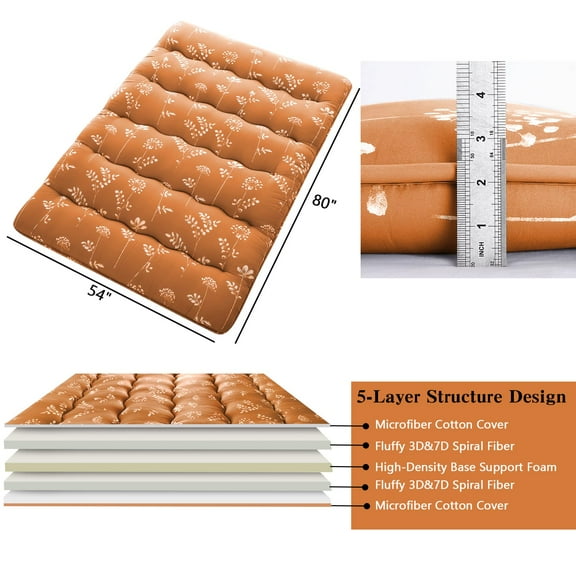 Towallmark Japanese Futon Mattress, Full Size Futon Floor Mattress Japanese Style Floral Pattern Mattress for Floor, Tatami Mat, Sleeping Mattress Pad for Camping Travel