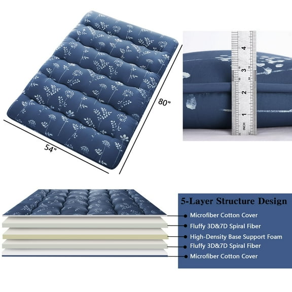 Towallmark Japanese Futon Mattress, Full Size Futon Floor Mattress Japanese Style Floral Pattern Mattress for Floor, Tatami Mat, Sleeping Mattress Pad for Camping Travel