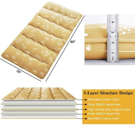 Towallmark Japanese Futon Mattress, Twin Size Futon Floor Mattress Japanese Style Floral Pattern Mattress for Floor, Tatami Mat, Sleeping Mattress Pad for Camping Travel