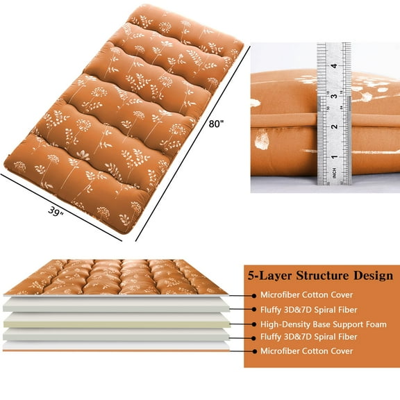 Towallmark Japanese Futon Mattress, Twin Size Futon Floor Mattress Japanese Style Floral Pattern Mattress for Floor, Tatami Mat, Sleeping Mattress Pad for Camping Travel