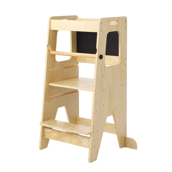 Towallmark Kitchen Toddlers Step Stool with Adjustable Height Platform. Safety . and Blackboard for Bathroom & Kitchen Counter Use. 3 Adjustable Heights. Wooden. Natural