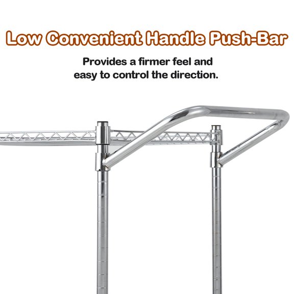 Towallmark Kitchen Utility Cart – Adjustable Wire Rolling Stainless Steel Service Cart with Wheels and Low Handle for Garage, Laundry, and Bathroom Use