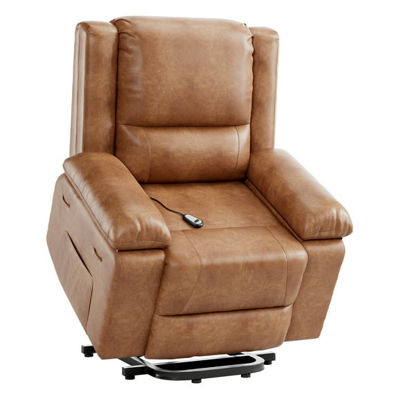 Towallmark Large Power Lift Recliner Chair for Elderly with Heat and Massage Leather Electric Recliners Chair For Living Room with Side Pocket, Remote Control (Brown)