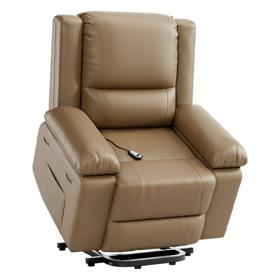 Towallmark Large Power Lift Recliner Chair for Elderly with Heat and Massage Leather Electric Recliners Chair For Living Room with Side Pocket, Remote Control (Tan)