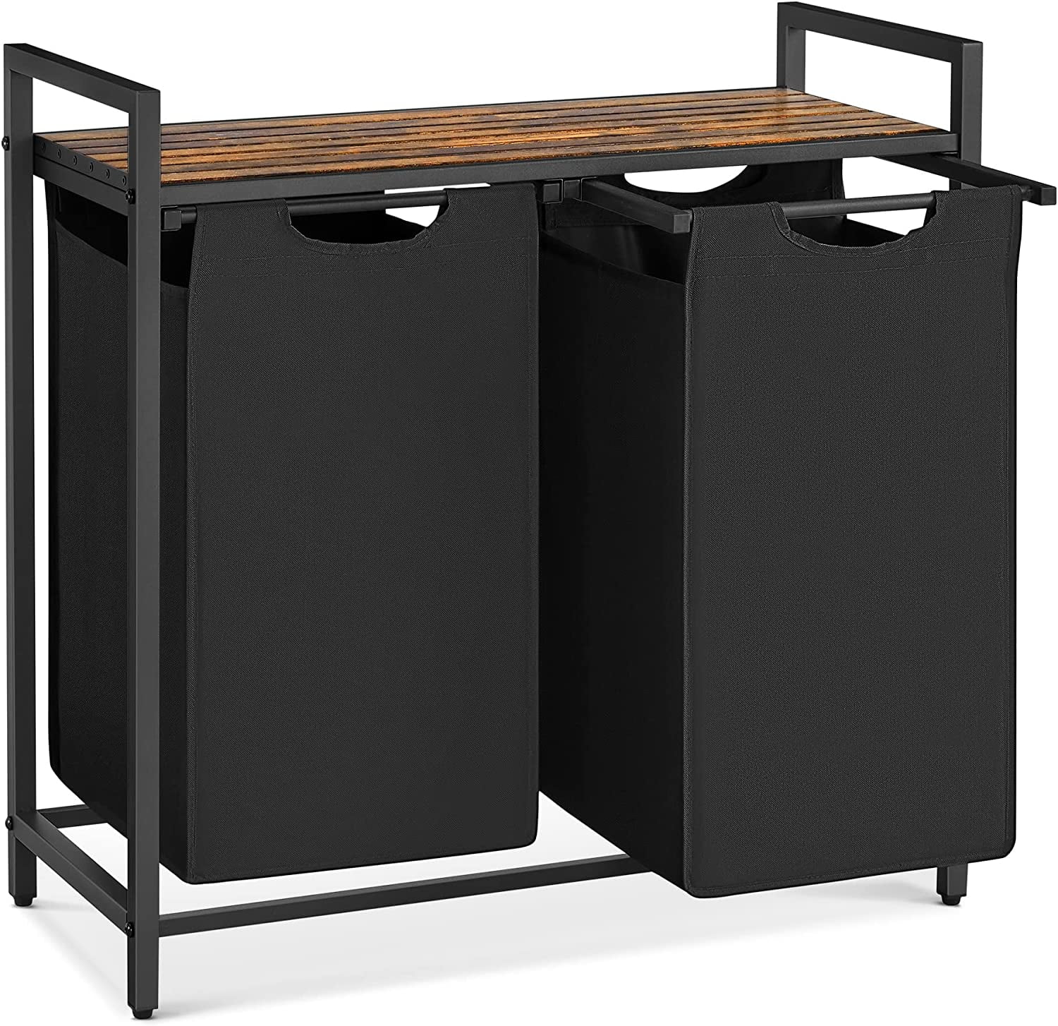Towallmark Laundry Hamper with 2 Pull-Out Removable Bags, Shelf, Metal Frame,2 x 12.1 Gallons (46 Liters) for Laundry Rooms, Bathrooms and Dorms