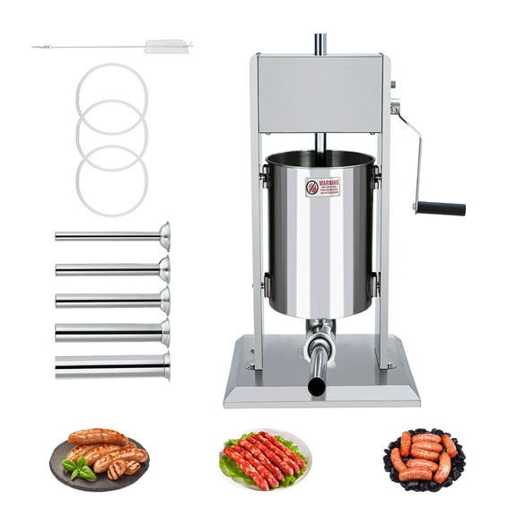 Towallmark  Manual Sausage Stuffer, 11 LBS / 5 L Vertical Meat Stuffer, Dual-Speed Sausage Casing Meat Filling Machine, Stainless Steel Heavy Duty Filler with 5 Stuffing Tubes, for Commercial & Home