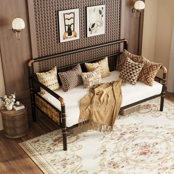 Towallmark Metal Daybed Frame Twin Size,Heavy Duty Metal Twin Bed Frame,Daybed for Living Room Bedroom Guest Room,Brown
