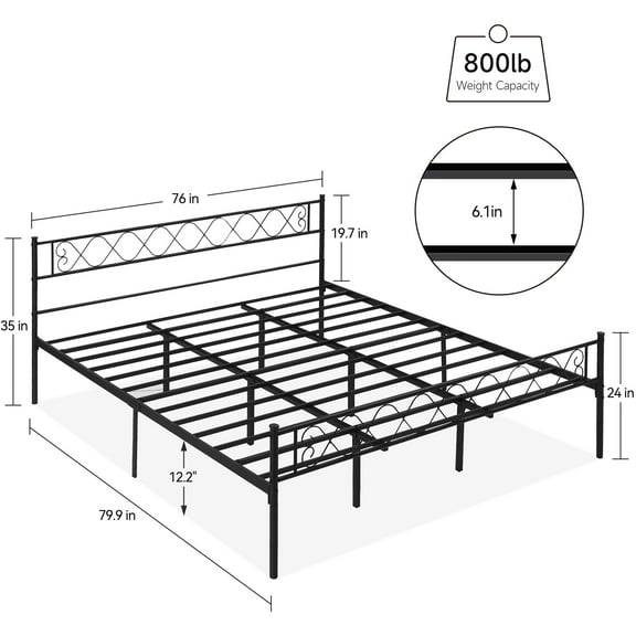 Towallmark Metal Full/King/Queen/Twin Bed Frame - Headboard and Footboard with Iron Heart Design, Platform Bed for Boys and Girls, No Box Spring Needed, Easy Assembly