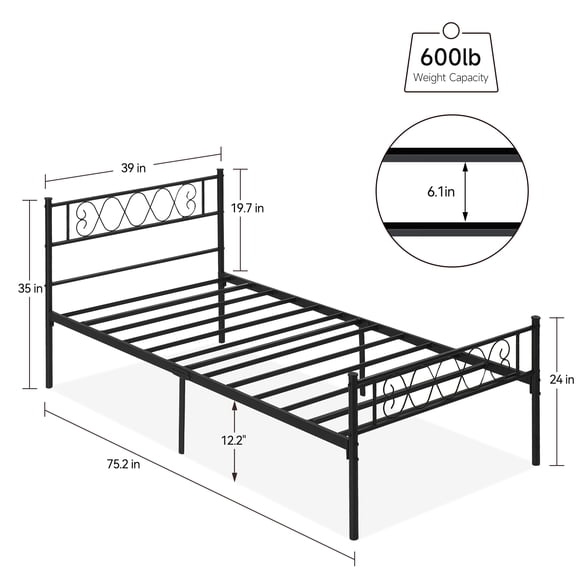 Towallmark Metal Full/King/Queen/Twin Bed Frame - Headboard and Footboard with Iron Heart Design, Platform Bed for Boys and Girls, No Box Spring Needed, Easy Assembly