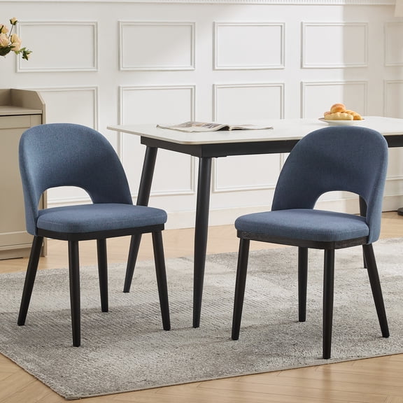 Towallmark Modern Upholstered Dining Chairs, Set of 2, Ergonomic Curved Back, Soft Linen Fabric, Mid-Century Style, Armless, Comfortable & Sturdy, for Kitchen, Dining Room, Living Room, Café | Blue