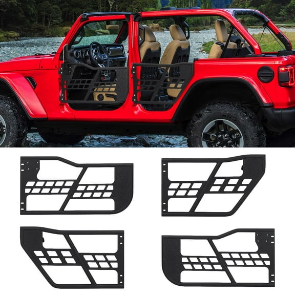 Towallmark Off-Road Safari Tubular Doors Compatible with 2018-2022 Wrangler JL 4 Door - Set of 4 Fat Tube Half Doors for Adventure