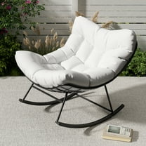 Towallmark Outdoor Papasan Rocking Chair, Oversized Rocking Chair with Sturdy Metal Frame, Patio Rattan Egg Rocker for Balcony Backyard Porch Bedroom,White