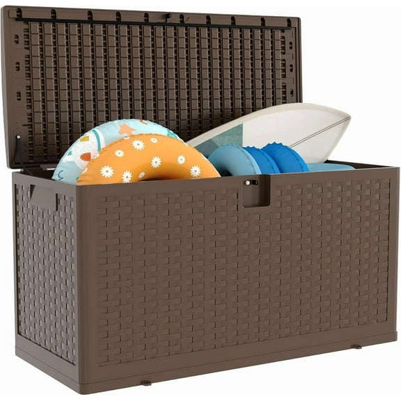 Towallmark Outdoor Storage Box, 73 Gallon Waterproof Deck Box With Lock, Resin Patio Storage Container For Garden Tools Pool Toys, Large Package Delivery Box For Cushions Furniture, Black