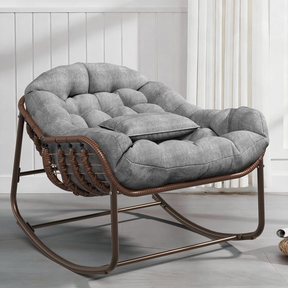 Towallmark Oversized Papasan Rocking Egg Chair – Weather-Resistant, 450 lb Capacity, with Cushion for Patio, Garden, Balcony & Indoor Lounge, Dark Grey