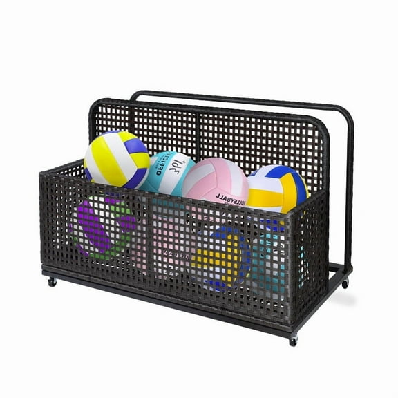 Towallmark Pool Storage Basket, Waterproof Wicker Outdoor Organizer With Wheels, Large Deck Box For Pool Toys Floats Towels, Patio Furniture For Backyard Poolside