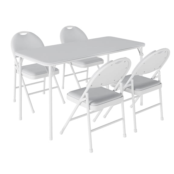 Towallmark Portable 5-Piece Folding Table and Chair Set, Padded PU Upholstered Dining Table with 4 Chairs for Camping, Office, Home – Metal Frame, No Assembly, Waterproof, gray