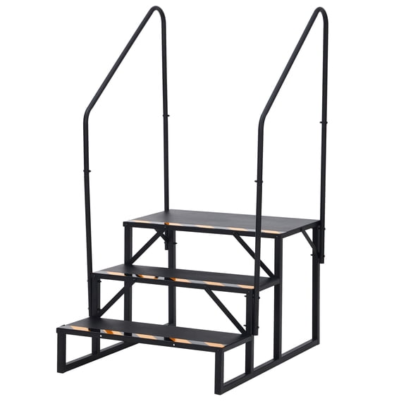 Towallmark RV Steps with 2 Handrails, 3-Tier RV Stairs, 660lbs Heavy-Duty Steel Camper Steps with Non-Slip & Dust-Resistant Mats, Trailer, Mobile Home, Porch,Hot Tub