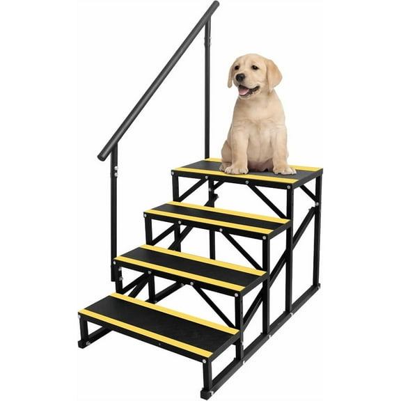 Towallmark RV Steps, 4 Step Stairs With Raised Handrail, Metal Hot Tub Steps With Non Skid Tapes, Portable Mobile Home Stairs For Travel Trailer Camper Outdoor