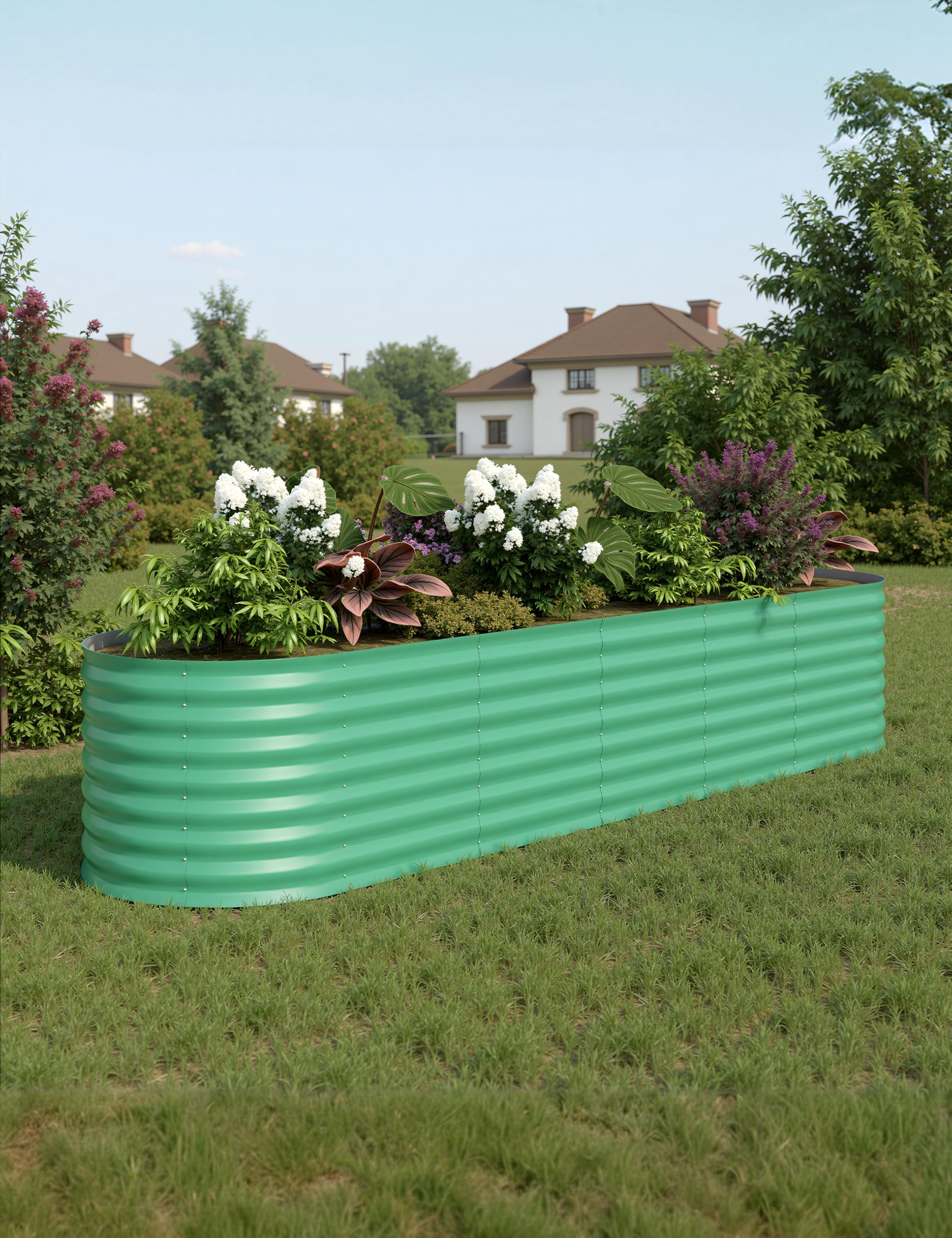 Towallmark Raised Garden Bed,Large Metal Garden Beds Galvanized Steel Planter Box for Vegetables Flowers Herbs,Oval,180*90*60cm,1 Pack,Green