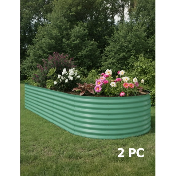 Towallmark Raised Garden Bed,Large Metal Garden Beds Galvanized Steel Planter Box for Vegetables Flowers Herbs,Oval,240*120*45cm,2 Pcak,Green