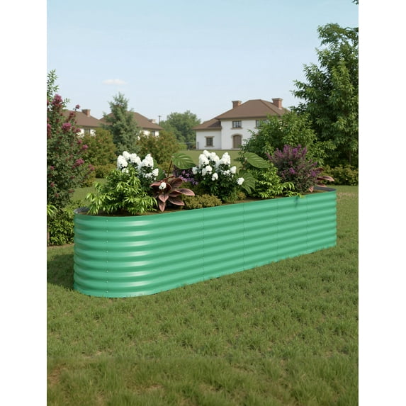 Towallmark Raised Garden Bed,Large Metal Garden Beds Galvanized Steel Planter Box for Vegetables Flowers Herbs,Oval,240*60*60cm,1 Pack,Green
